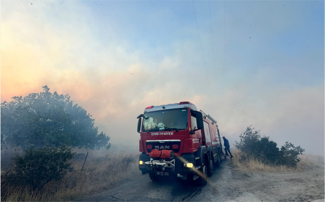 İzmir İtfaiyesi Dikili’deki yangına müdahale ediyor